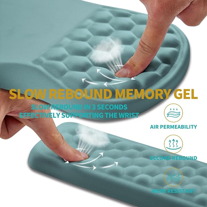 Hokafenle 2 in 1 Ergonomic Mouse Pad Wrist Support & Wrist Rest for Computer Keyboard Set, with Relieve Carpal Tunnel Pain Massage Bulge and Full Memory Gel Design (2In1 Set, Light Blue)