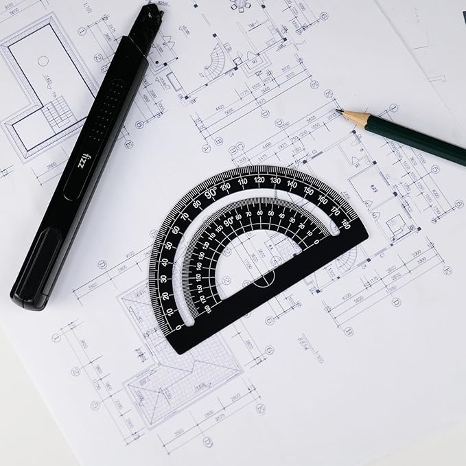 5 Pcs Metal Geometry Set, Math Drafting Ruler Kit- Aluminum Triangle Rulers, Protractor, 8 Inch and 6 Inch Drawing Ruler, Measuring Tool for School and Office (Metric and Imperial, Black)
