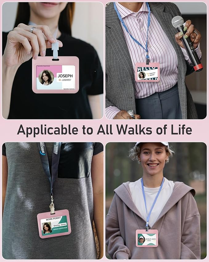 Uniclife 3 Pack Sliding ID Badge Holder Pink Horizontal Hard Plastic Case with Clear Window Card Protector Pouch for Office School ID Credit Cards Proximity Key Cards Driver’s Licenses and Passes