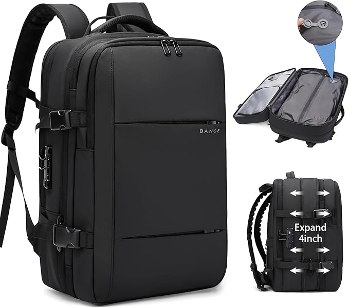 BANGE Air Vacuum Backpack for Travel, Expandable Backpack with Vacuum Compression Packing Bag,Space Saver Bags for Traveling, Business,Camping(NO PUMP)…