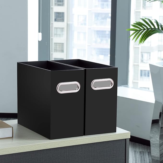 Oterri File Organizer, Small Storage Box, Cardboard File Folder Organizer, Collapsible File Box, Hanging File Organizer for Letter Size, Portable File Box with Handle, Only Box (Black,1 Pack)