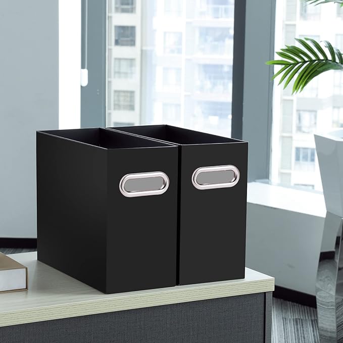 Oterri File Organizer, Small Storage Box, Cardboard File Folder Organizer, Collapsible File Box, Hanging File Organizer for Letter Size, Portable File Box with Handle, Only Box（Black，6 Packs）