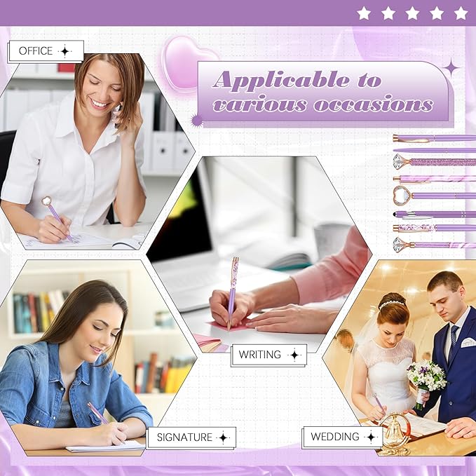 Supervitae 8 Pcs Ballpoint Pen for Women Fancy Gifts for Journaling Liquid Sand Glitter Black Ink Pens Bridal Shower Gifts for Wedding Women Office Desk School Stationery Supplies(Purple)