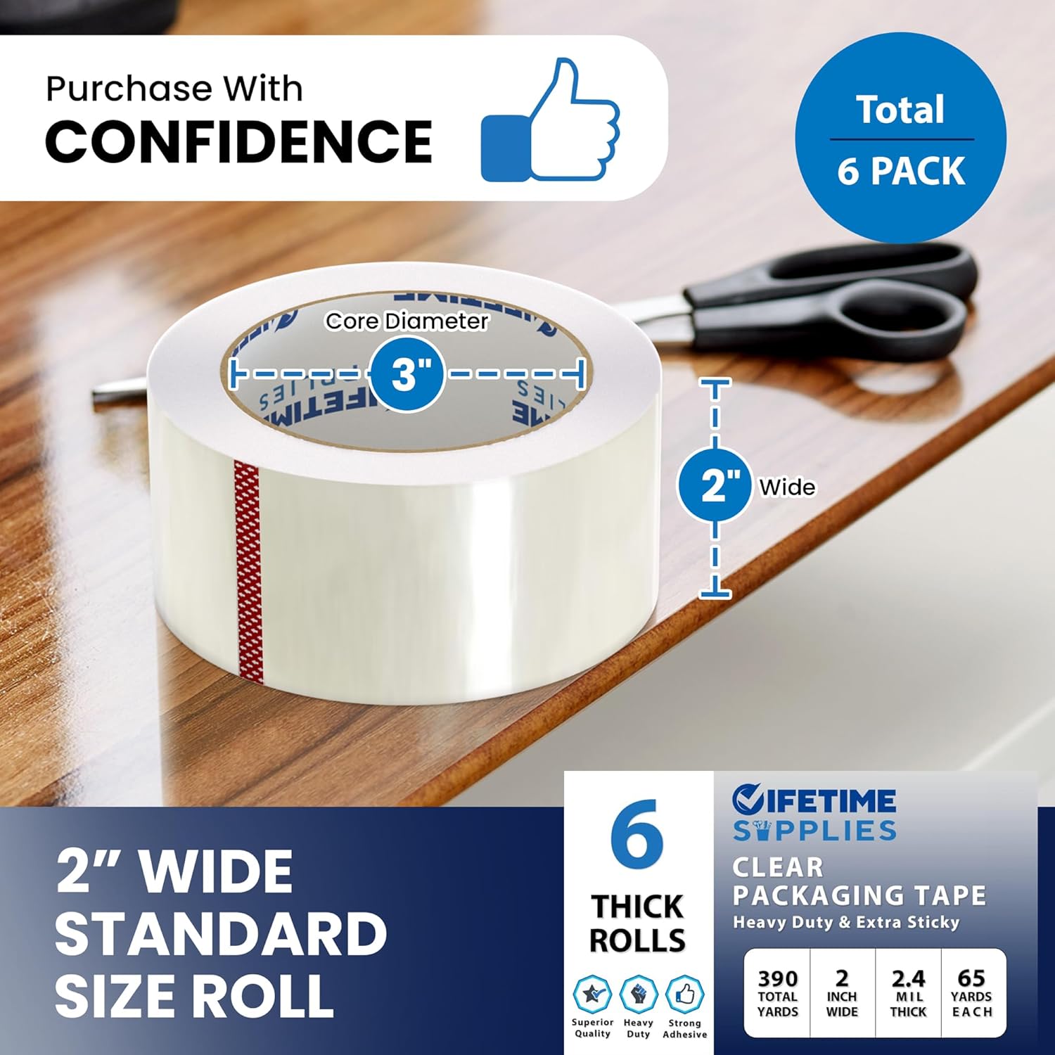 36 Rolls [Upgraded] Clear Premium Packing Tape, 65 Yards, 2.2 mil, Heavy Duty Packaging Tape for Shipping, Moving, Sealing - Stronger & Thicker