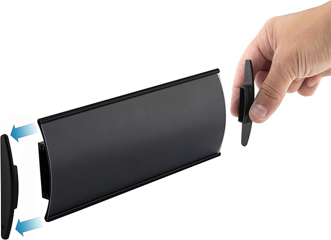 Set of 6 –Sturdy & Elegant Black Aluminum Wall Mount Name Plate Holder, Office Business Door Curved Sign Holder with Adhesive Tape, 8” X 3” - Plastic Film Included, Paper Inserts NOT Included