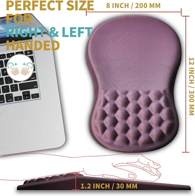 Hokafenle Ergonomic Mouse Pad Wrist Support with Massage Design, Wrist Rest Pain Relief Mousepad with Memory Foam&Non-Slip PU Base, Mouse Pads for Wireless Mouse & Desk (12x8 inch,Dark Pink)