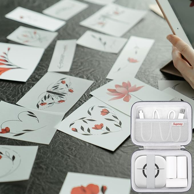 Hard Travel Case for Cabaro Mini Printer Sticker Thermal Printer, Bluetooth Portable Phone Printer Storage Holder Protection Case with Zipper Mesh Pocket fit Rolls Paper, Charging Cable, Grey