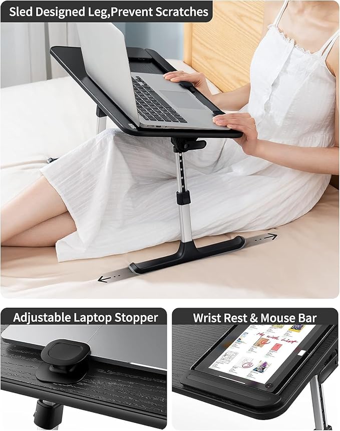 Laptop Desk for Bed, SAIJI Height & Angle Adjustable Laptop Stand for Bed, Lap Desk Bed Tray Table, Light Weight Foldable Portable Laptop table for Couch Sofa Chair Floor Desk for Adults, Kids (Black)
