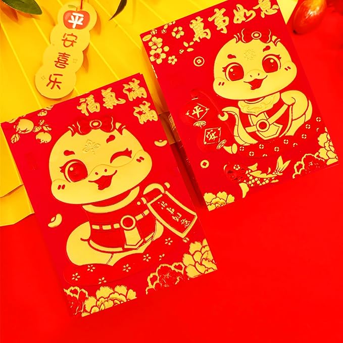 36PCS 2025 Snake Year Chinese Red Envelopes, 2025 Chinese New Year Red Envelopes, Hong Bao Red Packets Lucky Money Envelope for Spring Festival Wedding Birthday (Cute 12 Styles, Small)