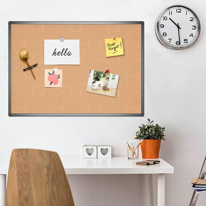 VIZ-PRO Cork Notice Board, 48 X 36 Inches, Cork Bulletin Board with Black Aluminium Frame