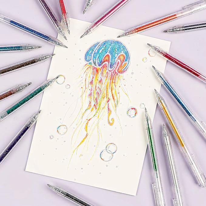 Grabie glitter gel pens 18 Colors,Metallic Vibrant Sparkle gel pens for coloring,Retractable Sparkle glitter markers,glitter pens for adults,colored gel pens for Adult Coloring Books and Drawing