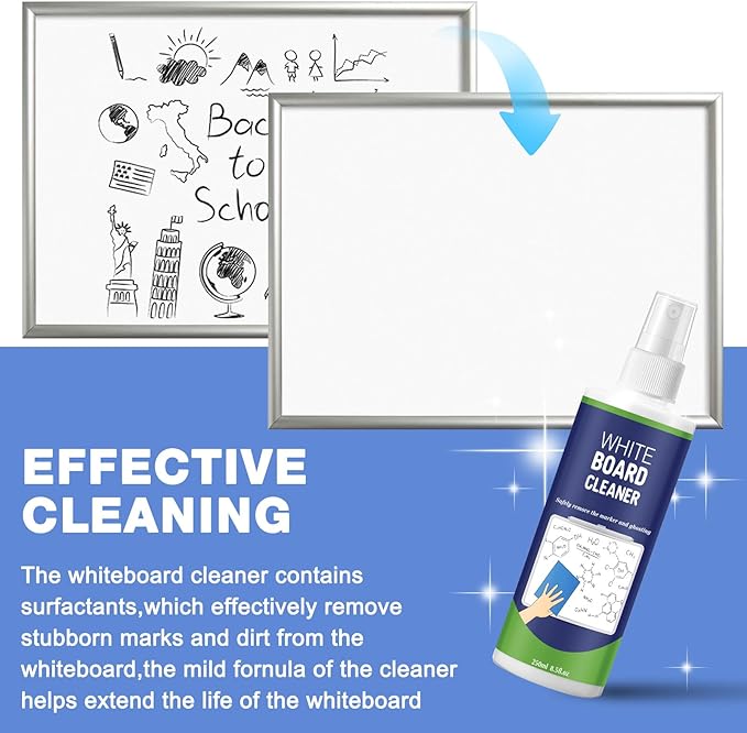 16 Pack Whiteboard Cleaner Spray 8.5oz Dry Erase Board Cleaner with 8 Cloths Non Toxic Dry Erase Cleaner Removes Stubborn Marks from Whiteboards