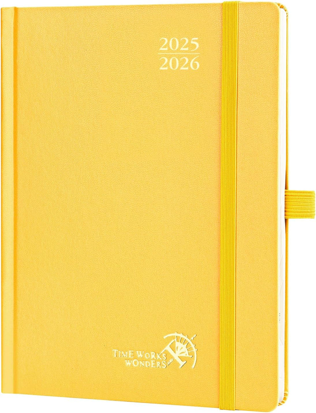 POPRUN Planner 2025-2026, (Medium 6.5'' x 8.5'' Hard Cover) Academic Calendar (July 25-June 26) Daily Weekly and Monthly Appointment Book with Hourly Time Slots, Monthly Tabs, 100 GSM - Light Yellow