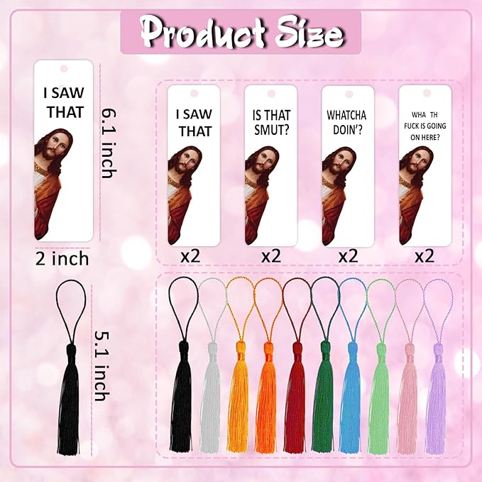 8 Pack Peeking Jesus Bookmark, Peeking Jesus is That Smut Bookmark, Peeking Jesus I Saw That Bookmark, Whatcha Doin'? (Pink)