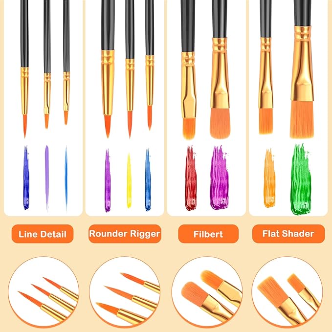 ESRICH Acrylic Paint Brushes Set, 20 Packs / 200 Pcs Nylon Hair Paint Brushes,Paint Brush Set Suitable for Oil,Watercolor,Rock Body Face Art, Kids Adult Perfect Art Painting Craft Paint Brush Kits.