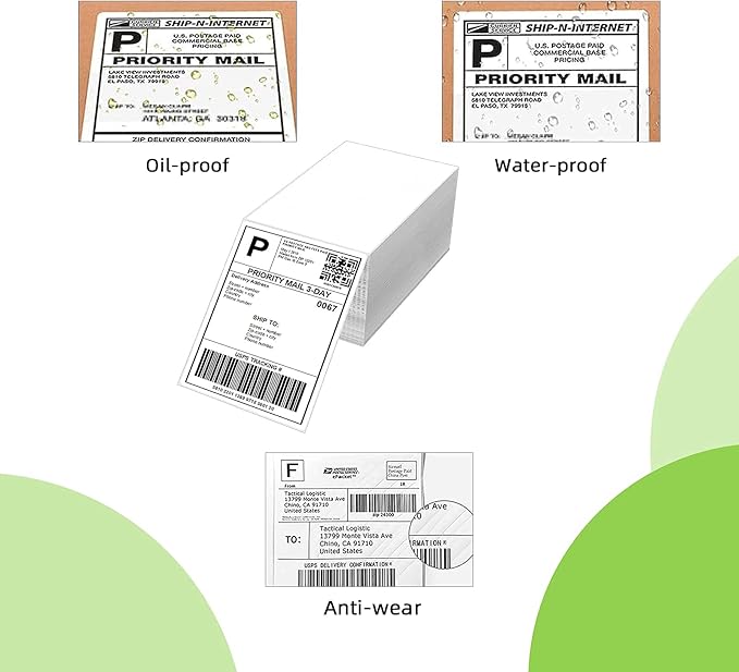 8 Stacks 4" x 6" Fanfold Direct Thermal Labels, Mailing Postage Shipping Label with Perforated, Compatible with Zebra, Rollo, MUNBYN, NELKO Label Printer(500 Labels/Stack, Total 2000 Labels)