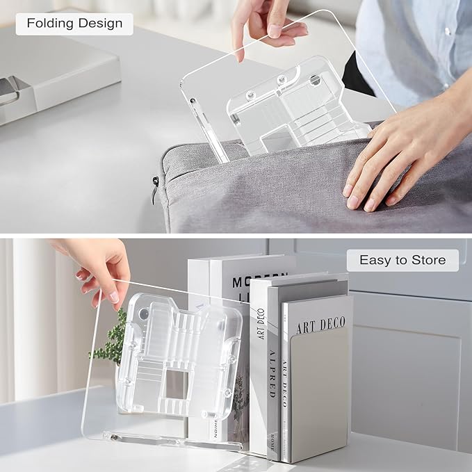 Acrylic Book Stand for Reading, UPERGO Portable Book Holder for Desk, Angle Adjustable Textbook Stand for Document Recipe, Cookbook, Music Book