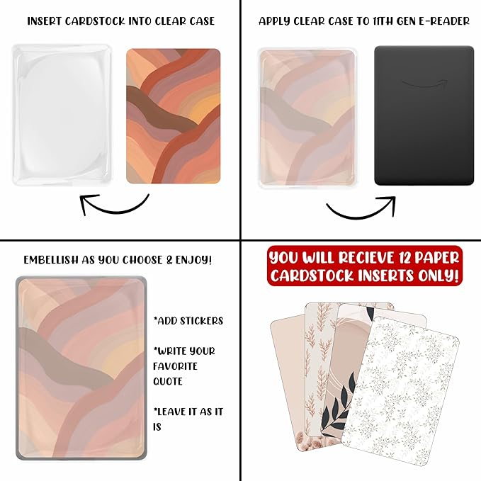 E-reader Cardstock Paper Inserts for Clear Case | 12 pk 4.88 x 6.73” inches Paper White 11th Generation 6.8" Screen Compatible Put Behind Case Colorful Floral Designs Change Out (Design Mix 5)