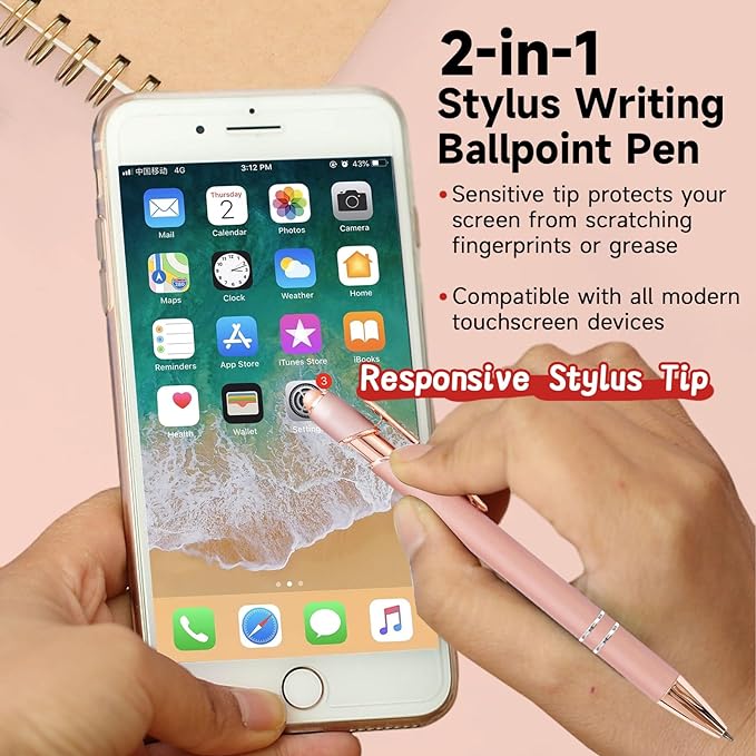 Stylus Pens for Touch Screens, 6 Pack Rose Gold Inspirational Pens, 1.0mm Medium Point BallPoint Pens, Cute Pens Nurse Gifts Office Supplies for Women (Motivational, 6 Pcs Rose Gold)