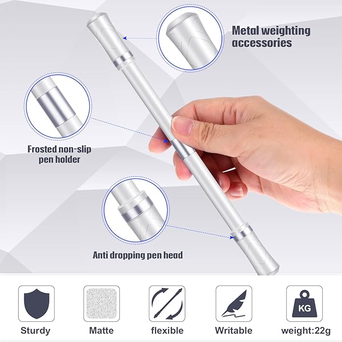 Outus 2 Pieces Spinning Pen Rolling Finger Rotating Gaming Trick Pen Mod with Tutorial No Refill Stress Releasing Brain Training Toys for Adults Office Supplies(White and Silver)