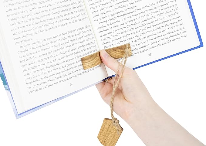 Handmade Wooden Book Page Holder - Wooden Thumb Bookmark - Novel Reading Accessories, Book Gadgets, Presents for Readers, Book Lovers Gifts, Bookworm (Oak Natural)