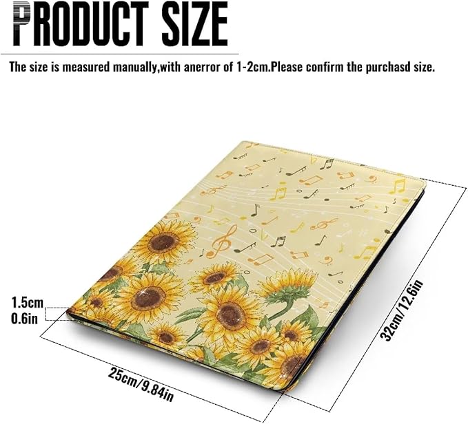 Cozeyat Sunflowers Padfolio for Women Musical Note Design PU Leather Portfolio Folder for Documents, File Folders Letter Size Portfolio Binder for Job Work Office