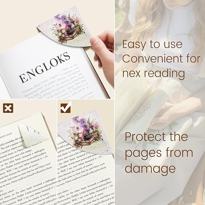 Magic Bottle Corner Bookmarks, Cute Leather Book Accessories for Book Lovers, 3 Pcs Reading Book Page Markers for Women Men Student Teacher Retirement Birthday Gifts