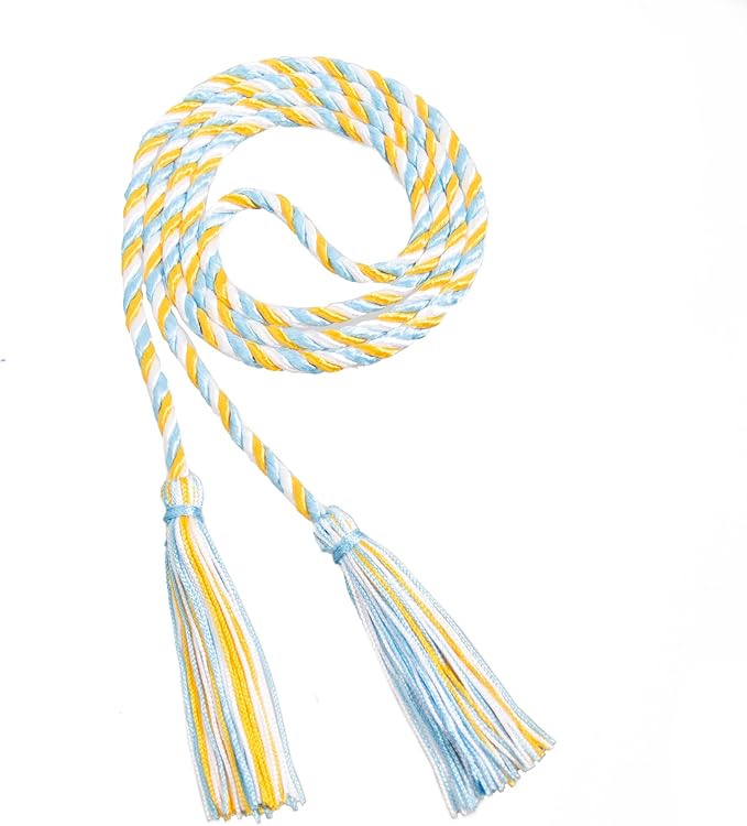 Tassel Depot Graduation Honor Cord - LT Blue/Gold/White - Every School Color Available - Made in USA