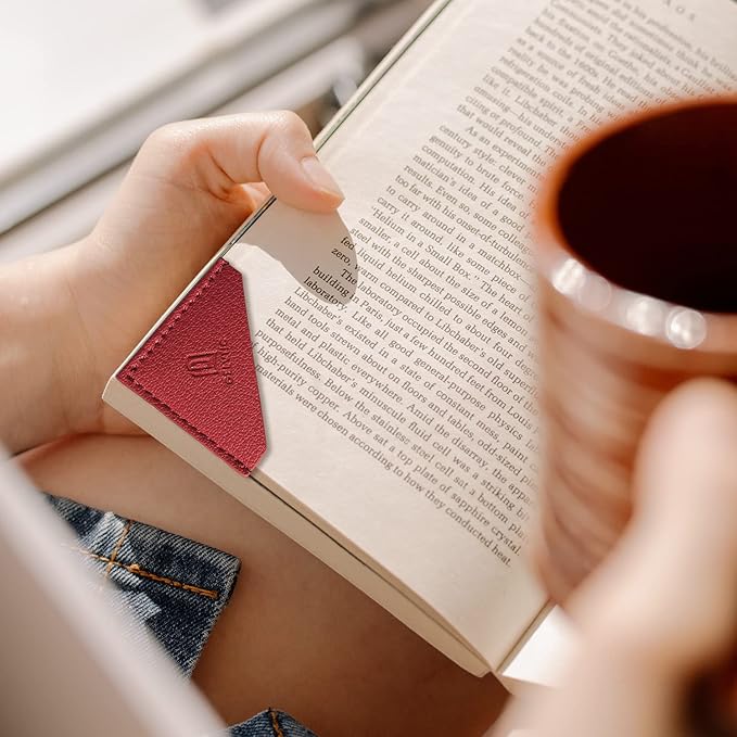 3 Pieces Leather Bookmarks Handmade Page Marker for Men Women and Kids, Faux Leather Page Clips Corner Book Markers for Students Teachers Gift for Writers Bookworm Book Lovers (06-Red)