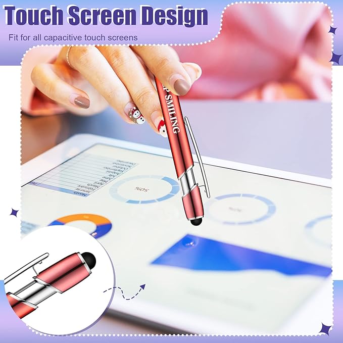 Zonon 12 Pieces Inspirational Pens Bulk Easter Basket Stuffers Motivational Quotes Ballpoint Pens with Stylus Tip Inspirational Gifts for School Office Teachers(Plating Color,Motivational Style)