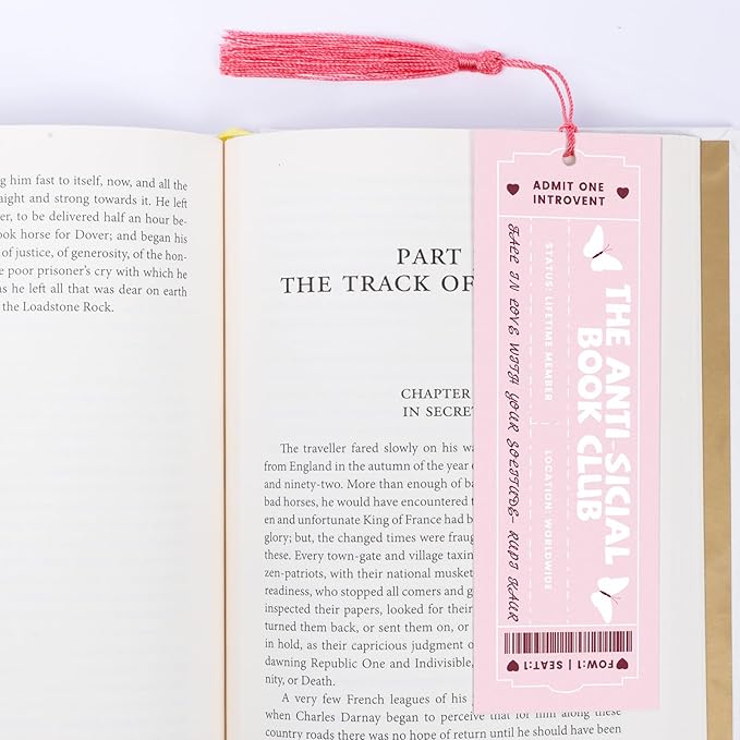 Jnglr 2PCS Book Clubs Bookmark Laminated Bookmarks with Tassel Set, Book Marks for Women Book Accessories Reading Lovers Bookmark for Readers Pink Bookmarks
