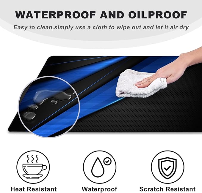 Desk Pad, Large Gaming Mouse Pad,Extended Keyboard Mouse Mat Desk Pad with Non-Slip Rubber Base & Stitched Edge for Computers Laptop Desk Home Office Accessories,Black Blue