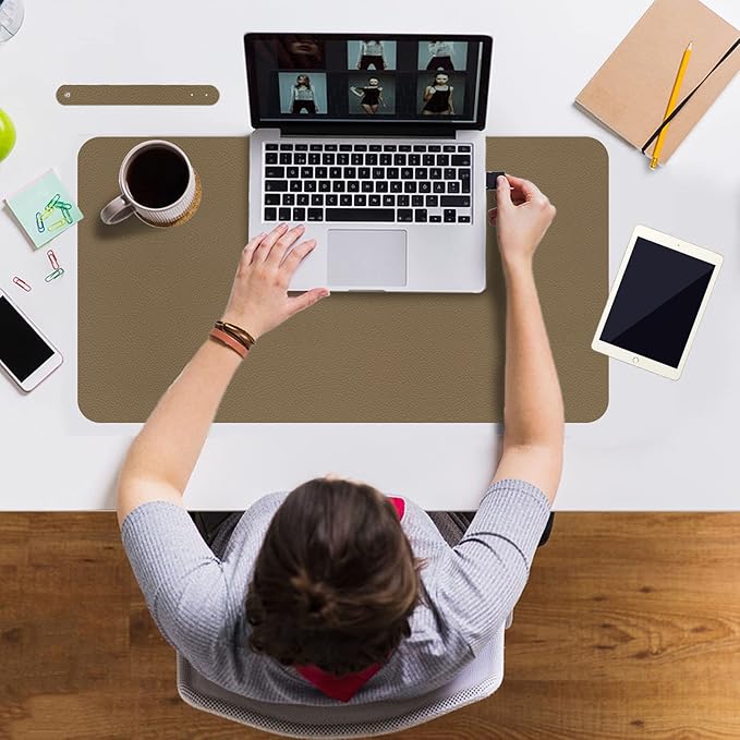 Boutilon Leather Desk Pad 24"x 14" Non-Slip Mouse Pad,Office Desk Mat,Waterprooft PU Leather Desk Blotter,Desk Pad Protector,Desk Writing Pad for Home Office Decor (S-Dark Apricot)