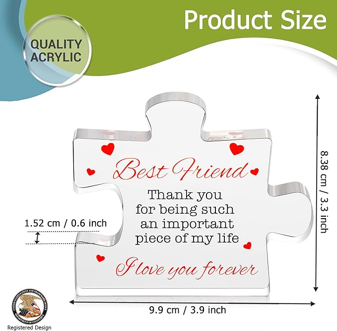 VELENTI Friendship Gifts - Acrylic Block Puzzle Friendship Gift for Her - Long Distance Relationship Gifts, Bestie Gifts Paperweights