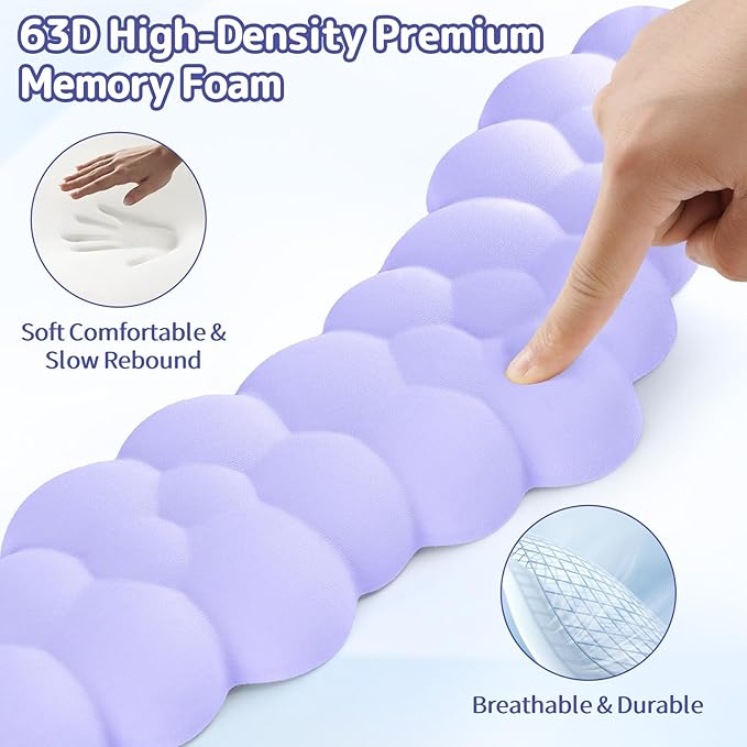 Cloud Wrist Rest Keyboard, Cloud Palm Rest Set with PU Leather Memory Foam, Cute Keyboard Rest for Wrist Support and Arm Rest, Desk Cloud Wrist Pad for PC/Gaming/Hand Cushion/Computer-Purple
