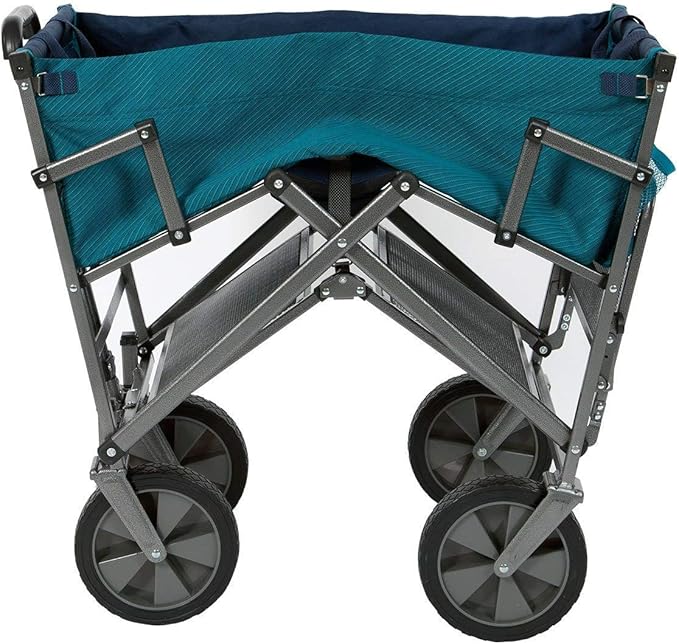 MacSports Double Decker Wagons Carts Heavy Duty Foldable Outdoor Collapsible Cart Portable Lightweight Utility Cart, All Terrain Sports Wagon for Camping Gear, Groceries, and More (Teal)