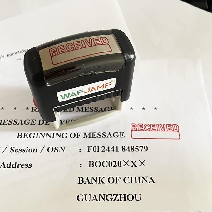 WAFJAMF Self Inking Rubber Stamp - Office Message Stamp - Red Ink, Medium