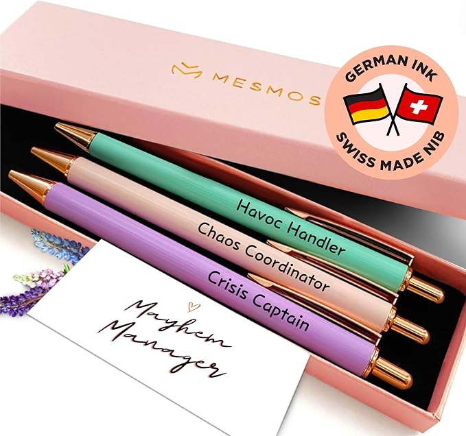 MESMOS 3pk Fancy Pen Set, Chaos Coordinator Gifts for Women, Boss Gifts for Women, Office Manager Gifts, Gifts for Boss Female, Leadership and Supervisor Gifts, Funs with Funny Sayings for Adults