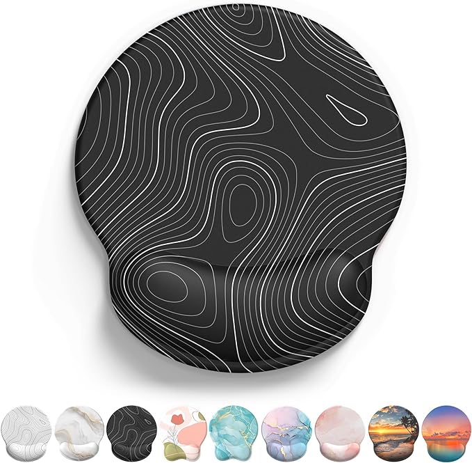 eulps Mouse Pad with Wrist Rest, Comfortable Computer Mousepad with Gel Wrist Support Smooth Surface and Non-Slip PU Base for Pain Relief, Laptop, Office & Home (Black Line)