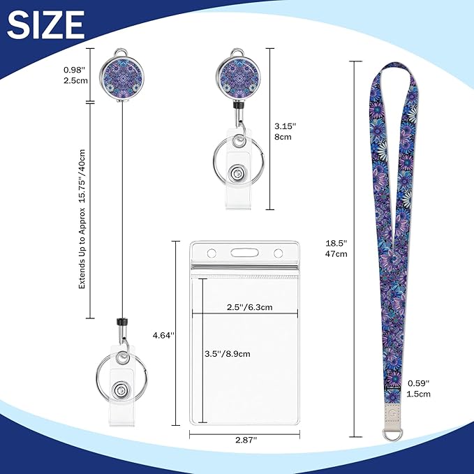 Giancomics Lanyards for Id Badges, Floral Lanyards with Retractable Reel, Waterproof ID Badge Holder for Cruise Ships Cards Key, Work Name Tag Zip Type Card Protector for Women 2 Pack