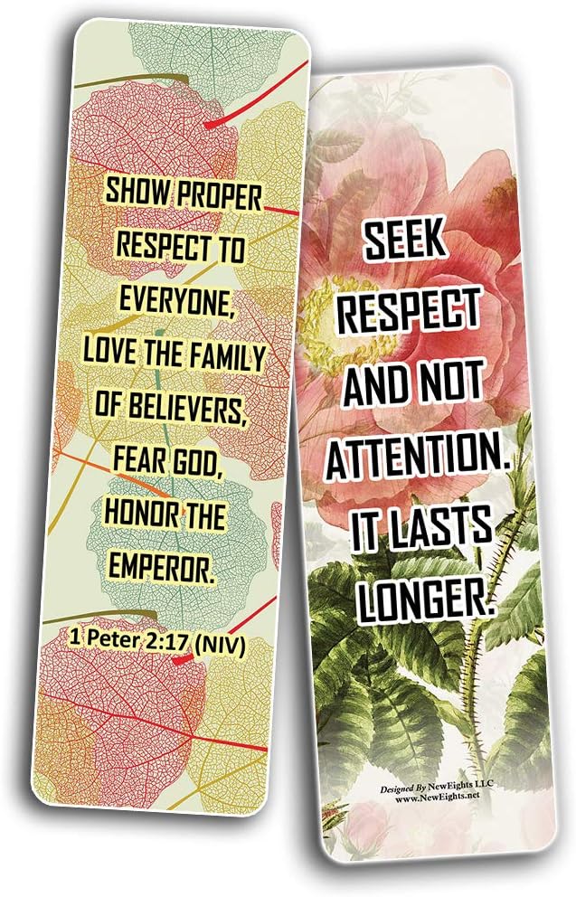NewEights Famous Verses and Quotes on Respect (12-Pack) – Daily Motivational Card Set – Collection Set Book Page Clippers – Ideal for Church Events