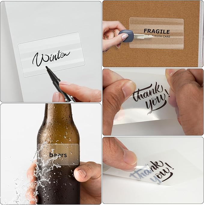 Transparent Thermal Labels 3 × 2 Inch Self Adhesive Printer Clear Stickers Vinyl Waterproof Roll Decals Rectangle Name Tag for Address Design DIY Logo Business 300 PCS