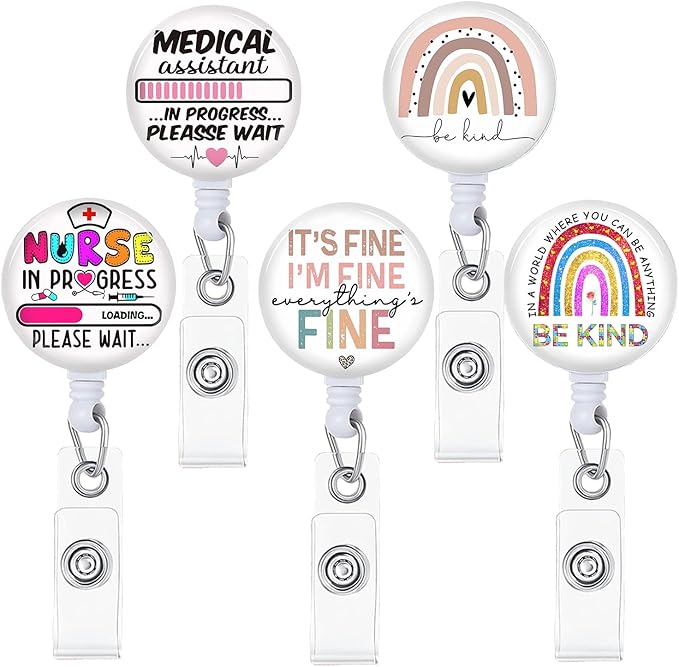 5pcs Badge Reels Holder Retractable with ID Clip for Nurse Name Tag Card Cute Nursing Doctor Teacher Student Medical MD Work Office