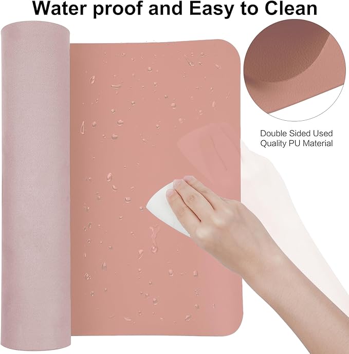 Boutilon Leather Desk Pad 24"x 14" Non-Slip Mouse Pad,Office Desk Mat,Waterprooft PU Leather Desk Blotter,Desk Pad Protector,Desk Writing Pad for Home Office Decor (S-Pink)