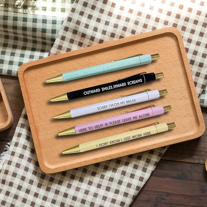 Funny pens,5-Count,Black Ink,Medium Nib 1.0mm,Funny Office Gifts for Coworkers,Personalized Pens Vibrant Funny Quotes Word Daily Pen (customer service Pens)