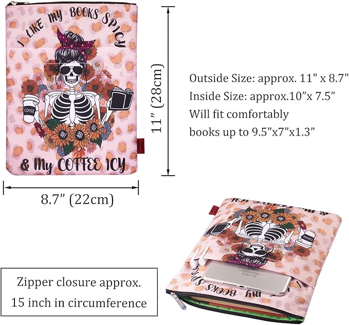 LParkin I Like My Books Spicy and My Coffee ICY Book Sleeve with Zipper for Book Lovers Cover Gift (I Like My Books Spicy and My Coffee ICY)