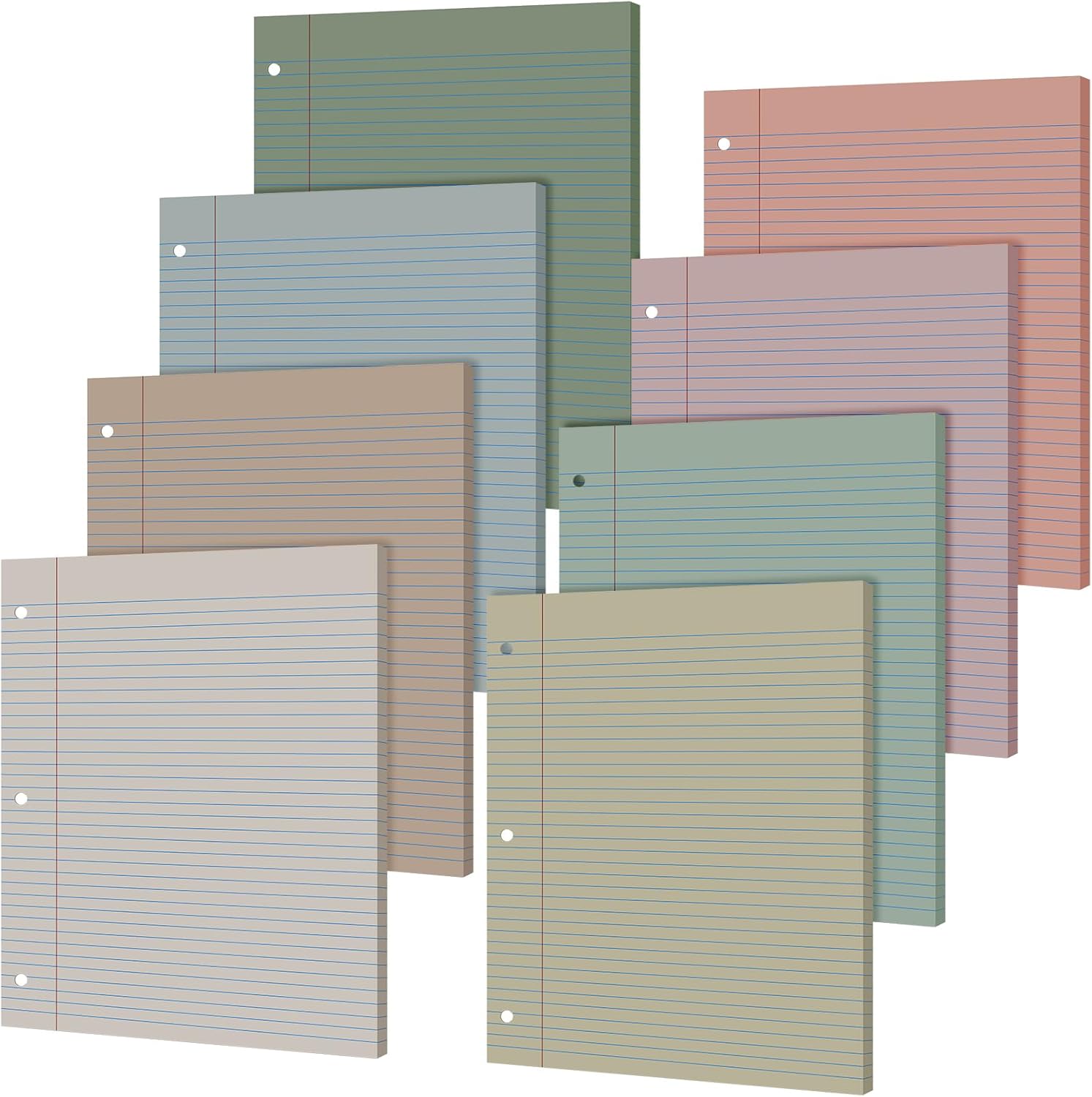 PerKoop 400 Sheets Colored Loose Leaf Paper 8.5" x 11" college ruled Lined 3 Hole Punched notebook Filler Paper for 3 Ring Binders Office School Supplies (Morandi Colors)