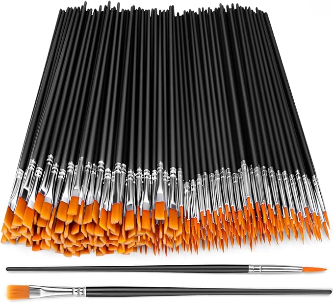 AROIC Small Paint Brushes Bulk,200 Pcs Black Nylon Hair Paint Brushes with Flat and Round Pointed Acrylic Paint Brush Kits,craft paint brushes for oil watercolor Face Artist And Kids Professional Kits