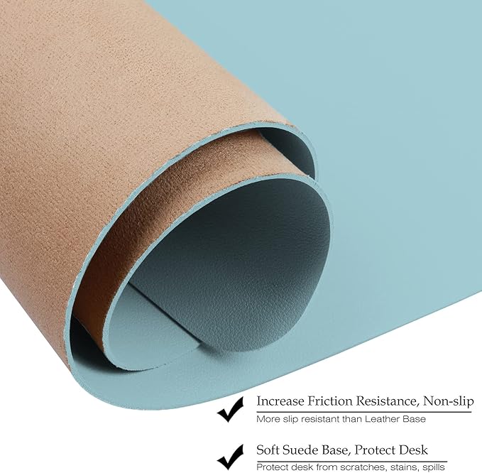 Boutilon Leather Desk Pad 24"x 14" Non-Slip Mouse Pad,Office Desk Mat,Waterprooft PU Leather Desk Blotter,Desk Pad Protector,Desk Writing Pad for Home Office Decor (S-Light Blue)