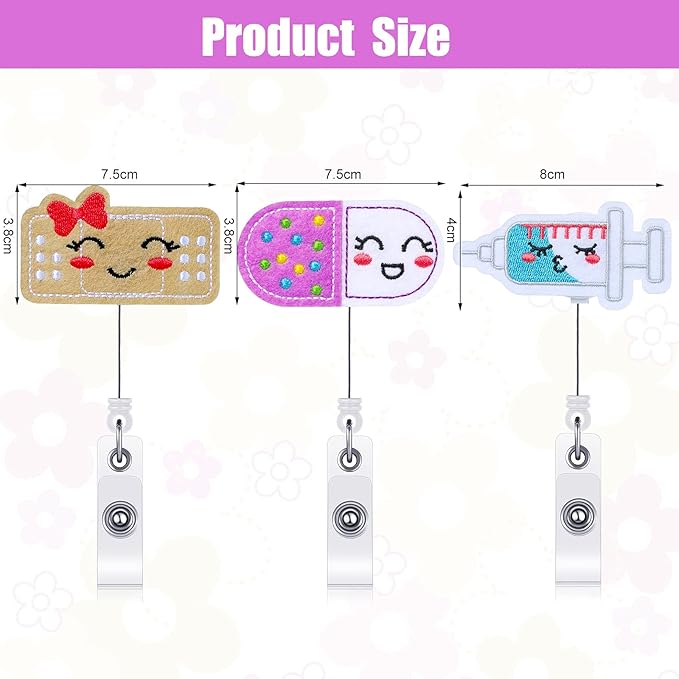 Zonon Nurse Felt Retractable, Pill Bandage Syringe Badge Reels Cute ID Badge Holder with Alligator Clip Nurse Holiday Gifts for Doctor Teacher Student